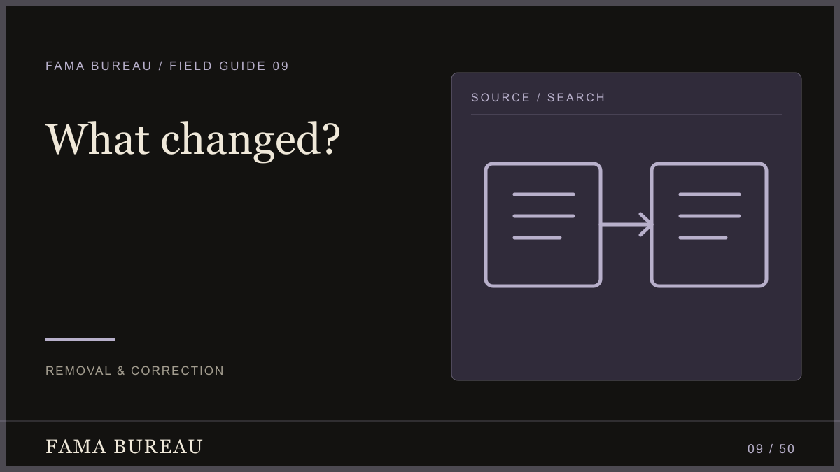 What changed?: Deleted at source, Absent from Search, Corrected in place